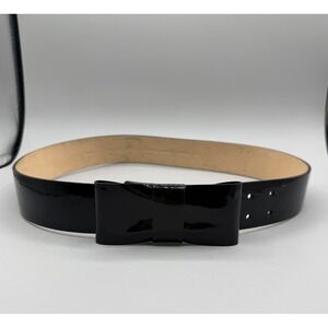 Tracy Reese Womens Black Patent Leather Shiny Bow Belt Size Large 36" X 2"